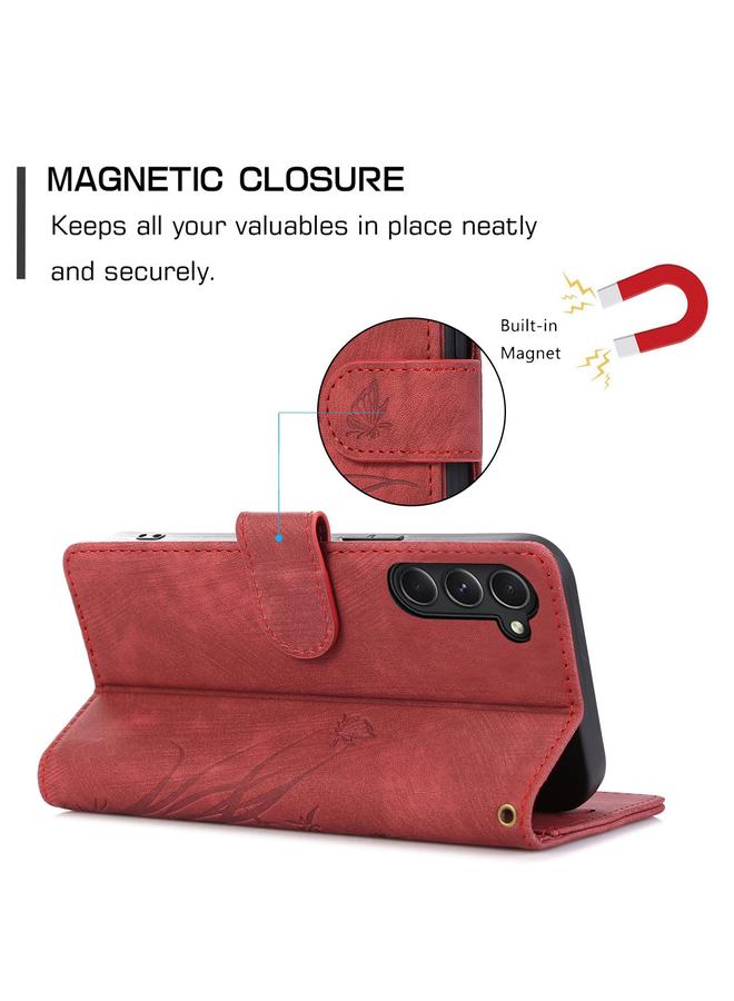 erorex Case For Samsung Galaxy S23 5G Orchid Butterfly Embossed Leather Phone Case - Image 5