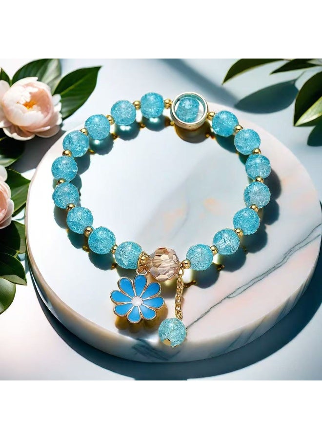 ORiTi 1pc Summer Style Cracked Glass Bead Daisy Pendant Bracelet, Elastic Bracelet Unisex Jewelry Gift For Good Friend, Father's Day Gift - Image 3