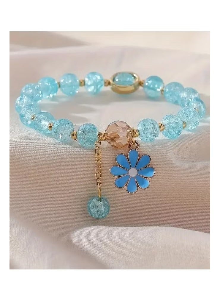 ORiTi 1pc Summer Style Cracked Glass Bead Daisy Pendant Bracelet, Elastic Bracelet Unisex Jewelry Gift For Good Friend, Father's Day Gift - Image 2