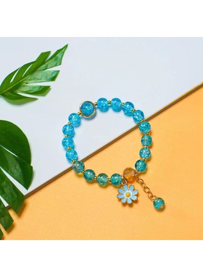 ORiTi 1pc Summer Style Cracked Glass Bead Daisy Pendant Bracelet, Elastic Bracelet Unisex Jewelry Gift For Good Friend, Father's Day Gift - Image 4