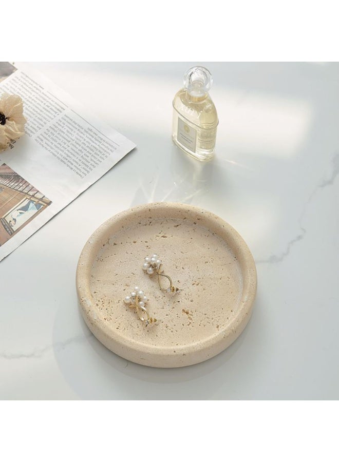 NOSKIN صينية دائرية من حجر الترافرتين البيج، طبق مجوهرات مزخرف ومنظم بقطر 15 سم - Image 4