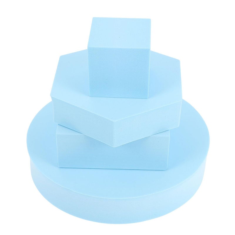 4 Pcs Blue Light Blue Geometric Cube Photo Props Set For Cosmetic And Jewelry Photography Includes Cube 5x5x5cm Rectangular 10x10x4cm Cylinder 18x3 5cm Hexagonal 13x3cm For Studio - Image 2