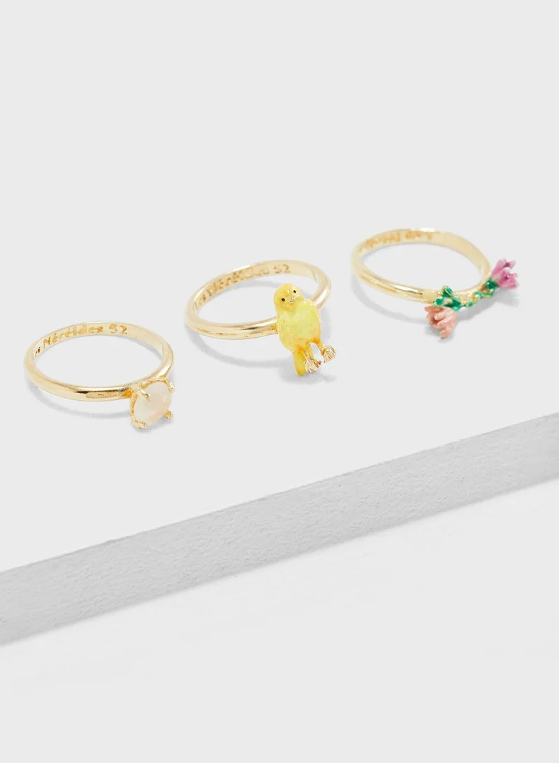 Les Nereides Orange Canary And Flowering Branch Ring Three Fing Set