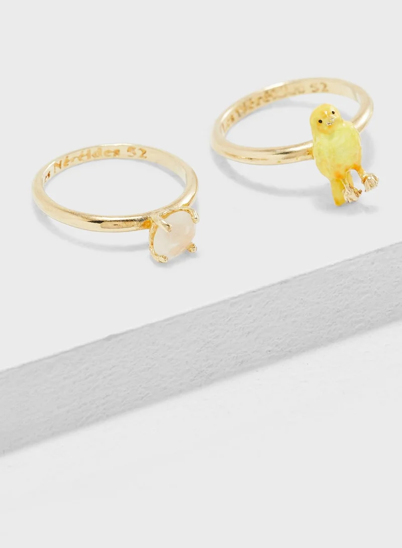 Les Nereides Orange Canary And Flowering Branch Ring Three Fing Set