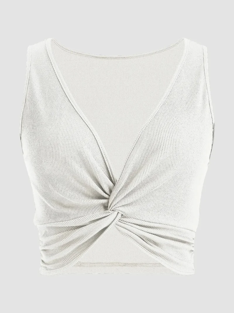 HICCUP Solid Rib Twist Front Crop Top