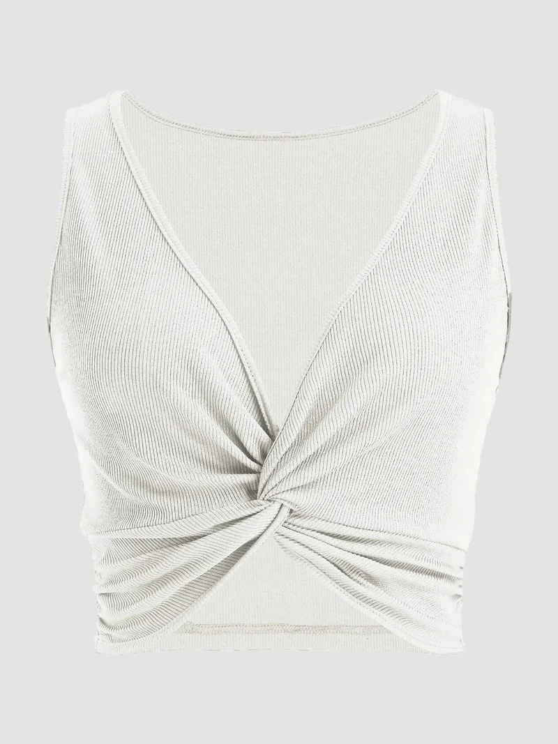 HICCUP Solid Rib Twist Front Crop Top