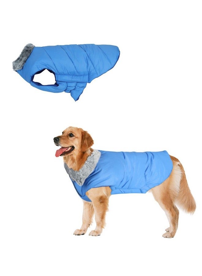 Sage Square Dog Winter Coat With Fur Collar Light Weight, Ultra Warm Windproof, Waterproof Dog Jacket For Cold Weather, Thicker Fleece Jacket For Cold Weather (Small - 14 Inches, Blue) - Image 1