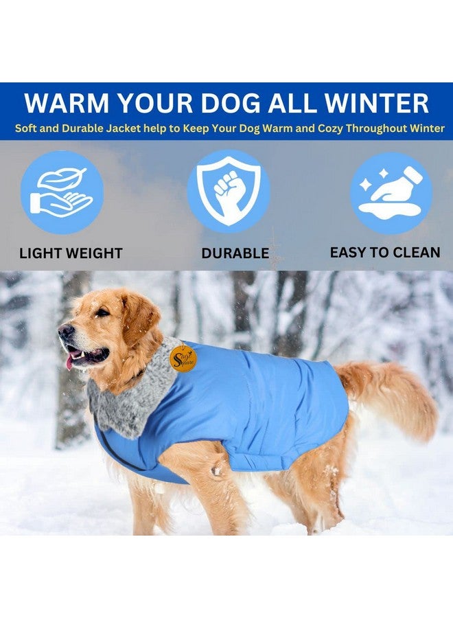 Sage Square Dog Winter Coat With Fur Collar Light Weight, Ultra Warm Windproof, Waterproof Dog Jacket For Cold Weather, Thicker Fleece Jacket For Cold Weather (Small - 14 Inches, Blue) - Image 5