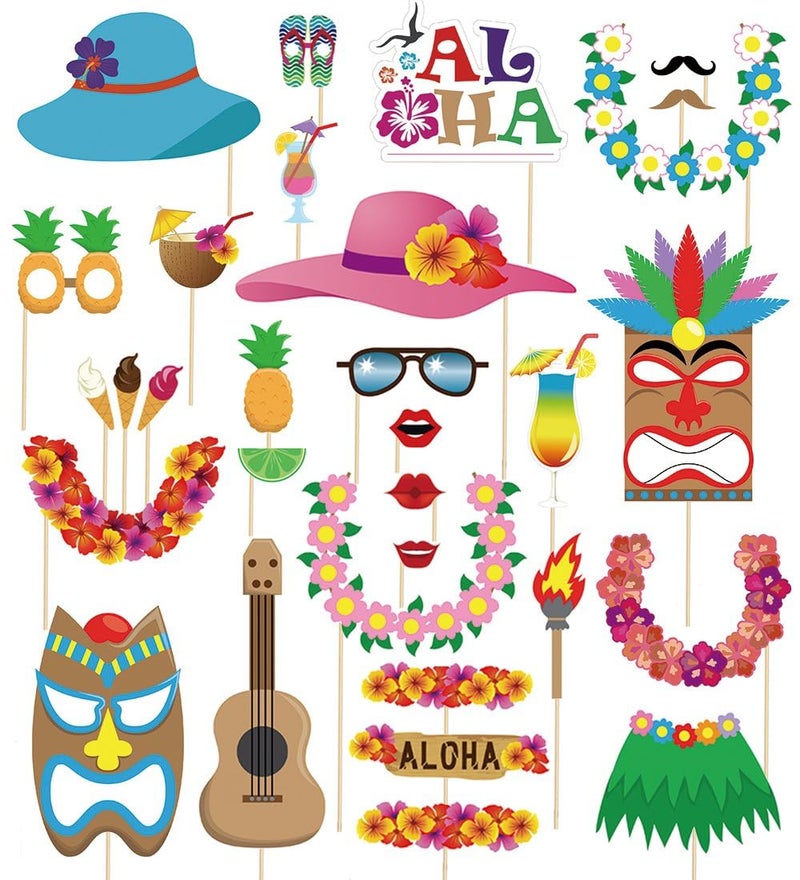 60pcs Luau Photo Booth Props HawaiianTropicalTikiSummer Pool Party Decorations Supplies Assembly Needed