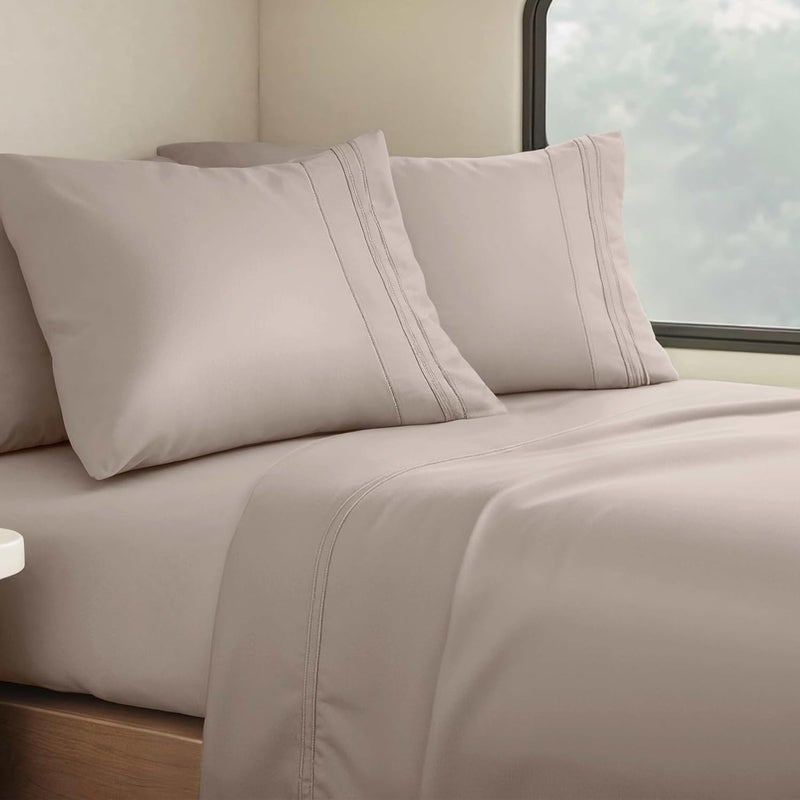Clara Clark Bed Sheets, Premier 1800 Series 4 Piece RV Queen Sheet Set, Luxury Soft Sheets for RV Bunks, Short Queen - Linen - Image 1