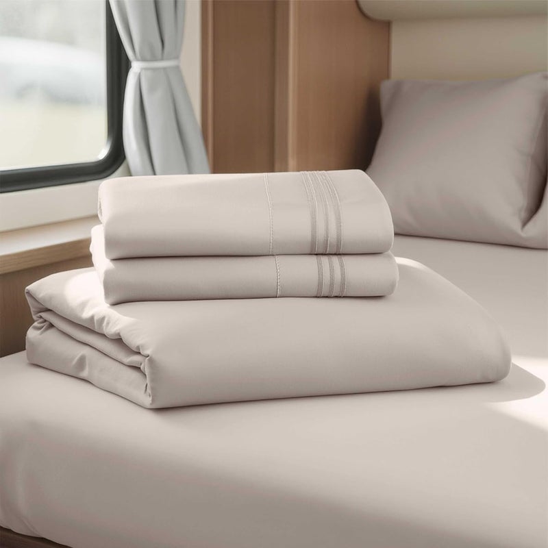 Clara Clark Bed Sheets, Premier 1800 Series 4 Piece RV Queen Sheet Set, Luxury Soft Sheets for RV Bunks, Short Queen - Linen - Image 2