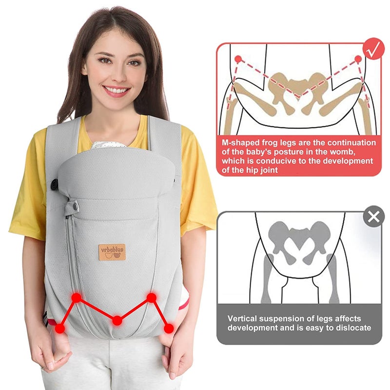 vrbabies New Upgrade Ergonomic Baby Carrier Newborn Toddler Wrap Carrier,Hands Free Baby Sitting Support Sling,Breathable,Perfect for Infants/Chest Sling for Babies Shower Gift (Light Grey) - Image 2