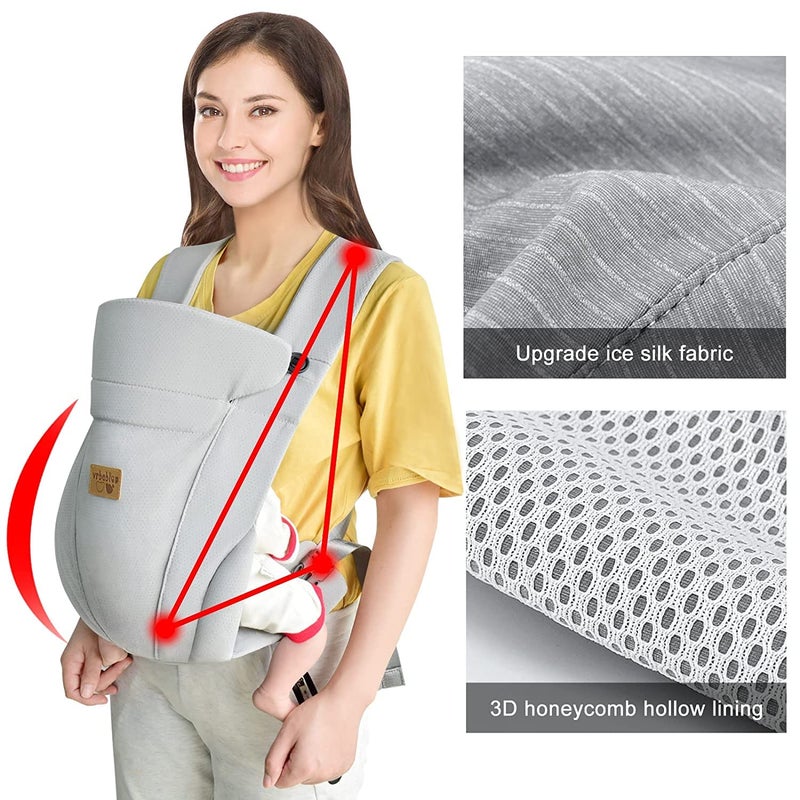 vrbabies New Upgrade Ergonomic Baby Carrier Newborn Toddler Wrap Carrier,Hands Free Baby Sitting Support Sling,Breathable,Perfect for Infants/Chest Sling for Babies Shower Gift (Light Grey) - Image 5