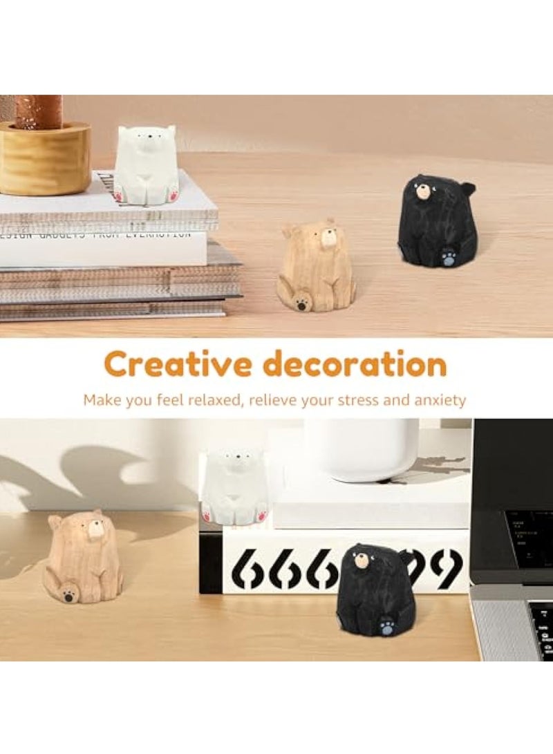 KASTWAVE 3Pcs Miniature Bear Statues, Funny Wooden Bear Figurines, Hand Carved Bear Sculpture, Small Animal Figurines Ornaments, Coffee Table Decor, Book Shelf Decor, Home Decor, for Shelf Office Bedroom Car  - Image 4