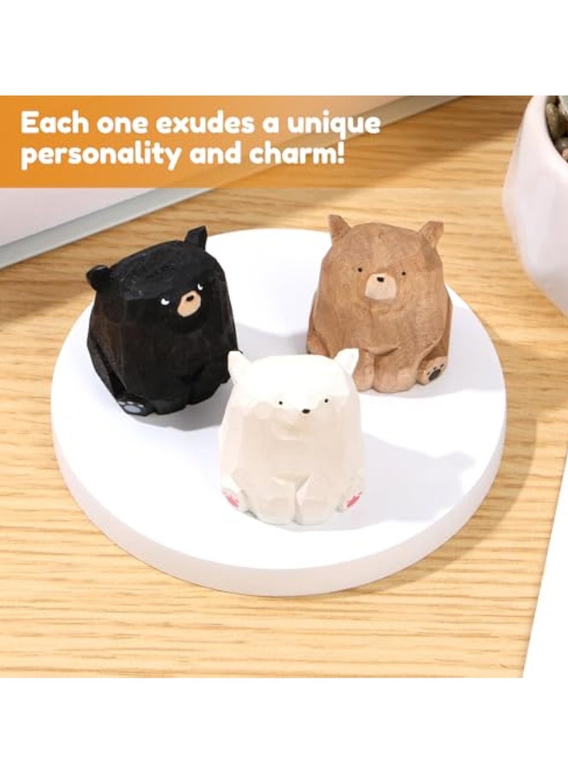 KASTWAVE 3Pcs Miniature Bear Statues, Funny Wooden Bear Figurines, Hand Carved Bear Sculpture, Small Animal Figurines Ornaments, Coffee Table Decor, Book Shelf Decor, Home Decor, for Shelf Office Bedroom Car  - Image 2