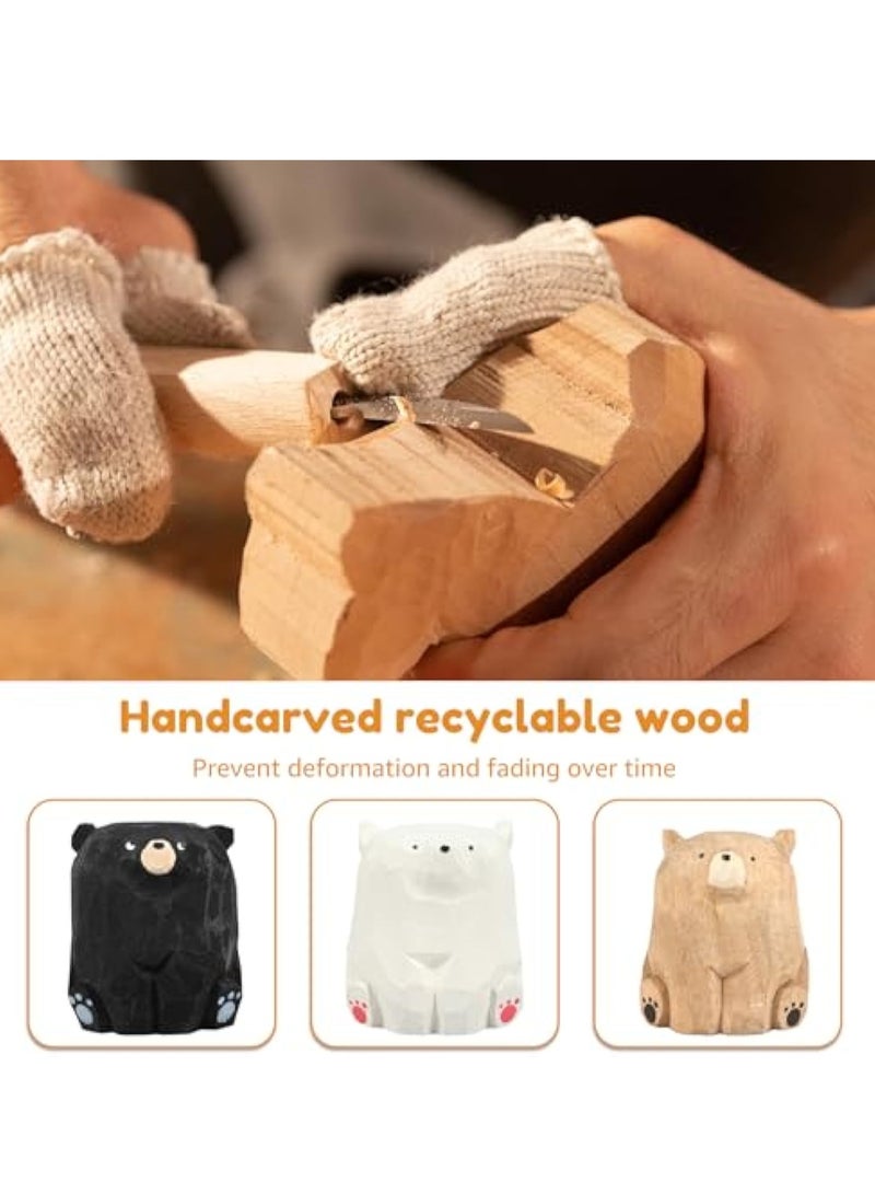 KASTWAVE 3Pcs Miniature Bear Statues, Funny Wooden Bear Figurines, Hand Carved Bear Sculpture, Small Animal Figurines Ornaments, Coffee Table Decor, Book Shelf Decor, Home Decor, for Shelf Office Bedroom Car  - Image 3