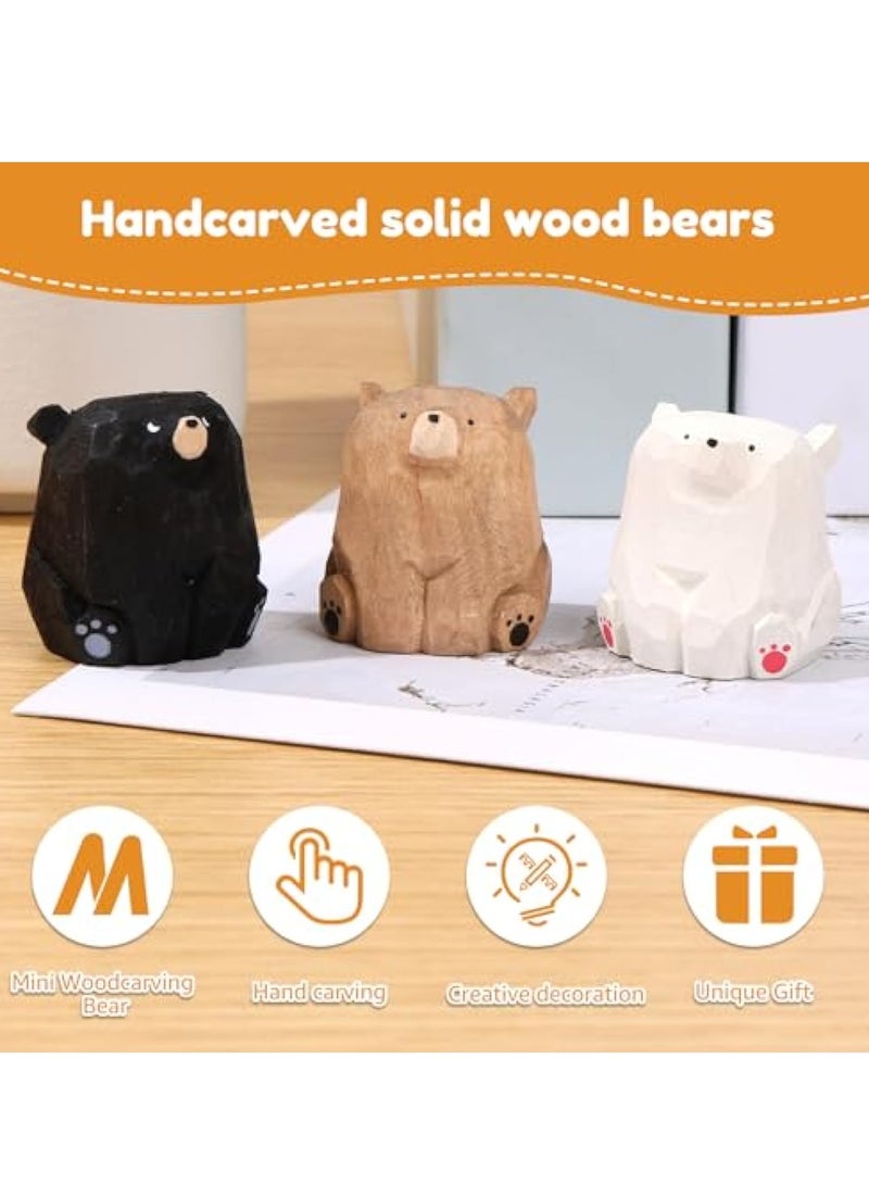 KASTWAVE 3Pcs Miniature Bear Statues, Funny Wooden Bear Figurines, Hand Carved Bear Sculpture, Small Animal Figurines Ornaments, Coffee Table Decor, Book Shelf Decor, Home Decor, for Shelf Office Bedroom Car  - Image 5