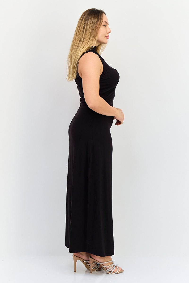 Kathy Ireland Women Solid Midi Dress, Black  - Image 2