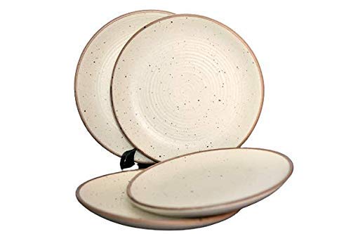 Crock Comforts Ceramic Handcrafted Stoneware Ribbed Cream Matte Quarter Plate for Dinner(7 inch)-Set of 4(Microwave & Dishwasher Safe,CC-WQP4) - Image 1