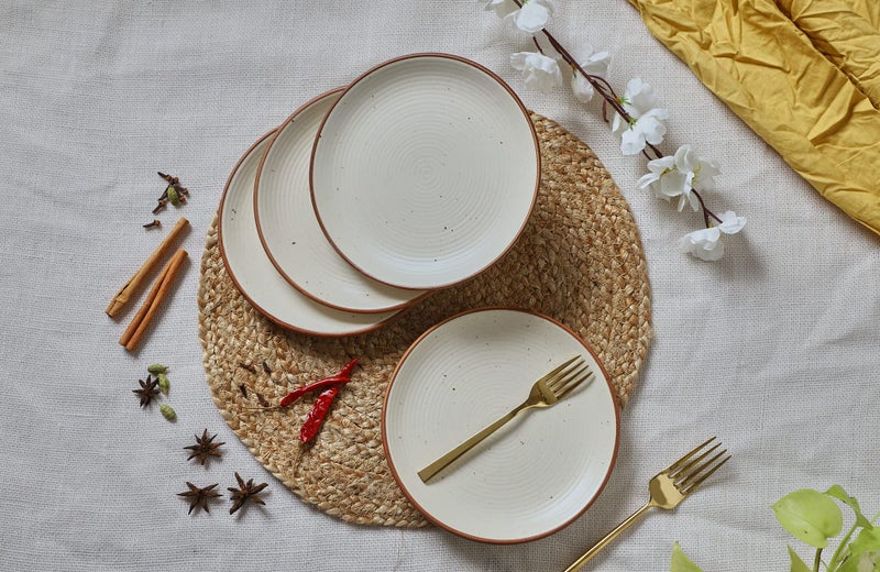 Crock Comforts Ceramic Handcrafted Stoneware Ribbed Cream Matte Quarter Plate for Dinner(7 inch)-Set of 4(Microwave & Dishwasher Safe,CC-WQP4) - Image 5