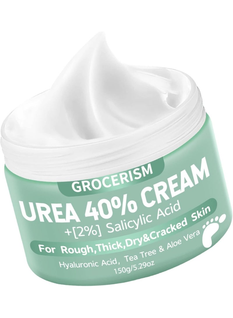 Grocerism Urea Cream 40 Percent for feet Plus 2% Salicylic Acid 5.29 oz || Maximum Strength for Dry ed Heels, Foot, Hands, Knees, Elbows Repair, and Deep Moisturizes, Callus Remover and Soften