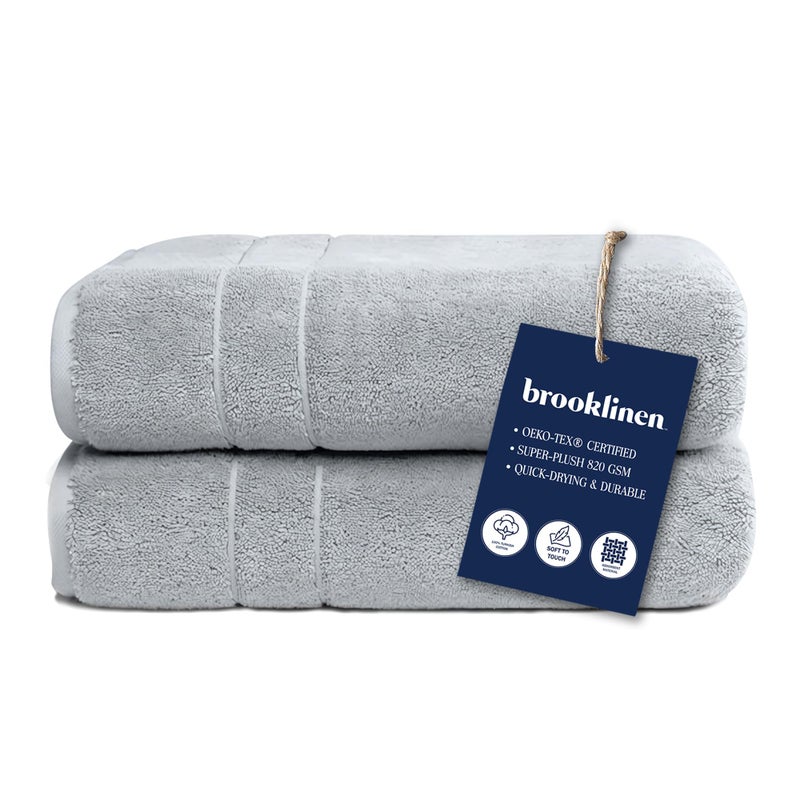 Brooklinen SuperPlush Turkish Cotton Bath Towels Set of 2 Cotton 820 GSM Machine Washable Perfect Bath Towels for Bathroom Spa Shower 30 x 58 Smoke Grey