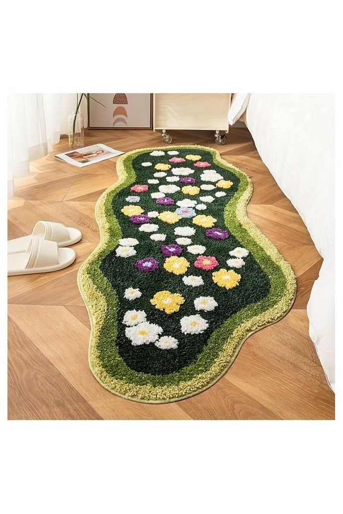 هومستر غرين موس عداء البساطات حمّام 24 X 47Inch ثنيات ناعمة فائقة ثنيات ممتصة غير انزلاقية، أغطية قابلة للغسيل بالآلة غرفة حمام أرضية، دش، غرفة نوم أسفل ديكور جمالي شاغي توفتيد زهرة - Image 1