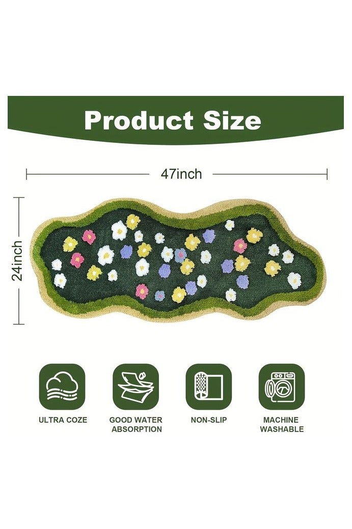 هومستر غرين موس عداء البساطات حمّام 24 X 47Inch ثنيات ناعمة فائقة ثنيات ممتصة غير انزلاقية، أغطية قابلة للغسيل بالآلة غرفة حمام أرضية، دش، غرفة نوم أسفل ديكور جمالي شاغي توفتيد زهرة - Image 2
