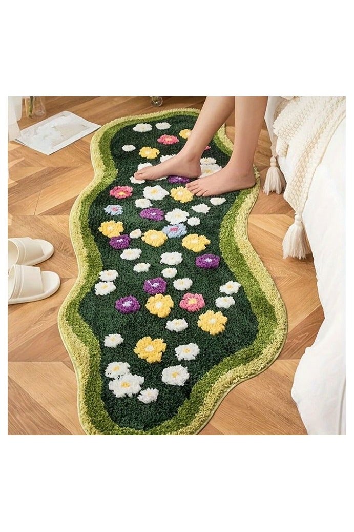 هومستر غرين موس عداء البساطات حمّام 24 X 47Inch ثنيات ناعمة فائقة ثنيات ممتصة غير انزلاقية، أغطية قابلة للغسيل بالآلة غرفة حمام أرضية، دش، غرفة نوم أسفل ديكور جمالي شاغي توفتيد زهرة - Image 3