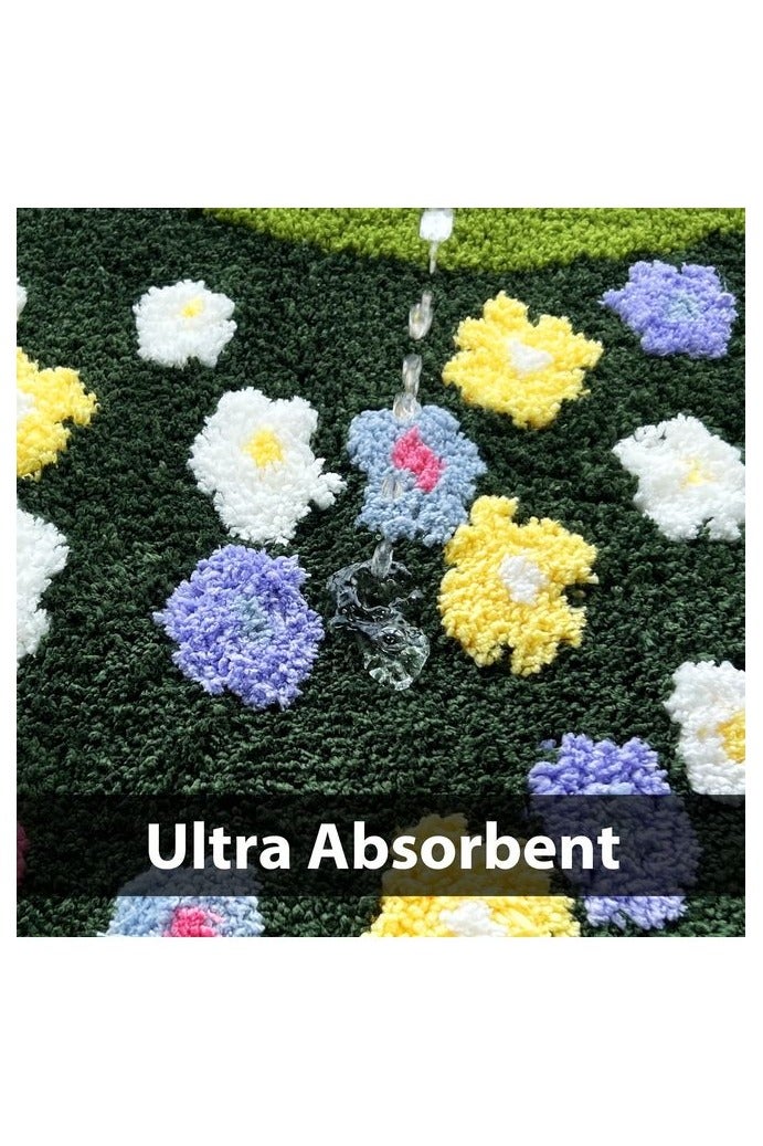 هومستر غرين موس عداء البساطات حمّام 24 X 47Inch ثنيات ناعمة فائقة ثنيات ممتصة غير انزلاقية، أغطية قابلة للغسيل بالآلة غرفة حمام أرضية، دش، غرفة نوم أسفل ديكور جمالي شاغي توفتيد زهرة - Image 4