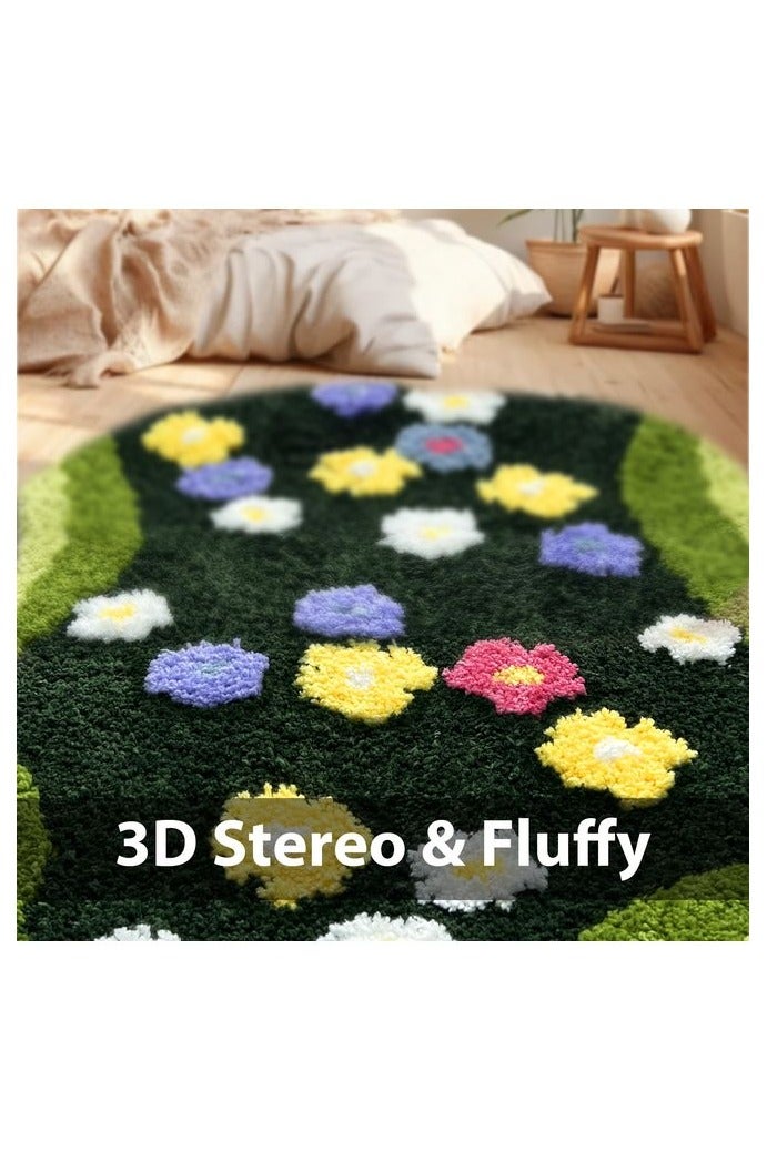 هومستر غرين موس عداء البساطات حمّام 24 X 47Inch ثنيات ناعمة فائقة ثنيات ممتصة غير انزلاقية، أغطية قابلة للغسيل بالآلة غرفة حمام أرضية، دش، غرفة نوم أسفل ديكور جمالي شاغي توفتيد زهرة - Image 5