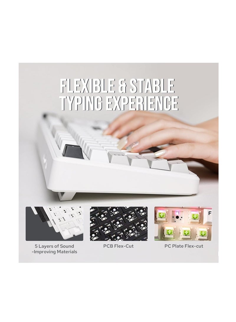 AULA F99 Wireless Mechanical Keyboard, Hot Swappable Gasket Custom Gaming Keyboard with Five-Layer Padding, Bluetooth/2.4GHz/USB-C, 8000mAh Battery (White Grey, Gray wood Switch V3 ) - Image 3