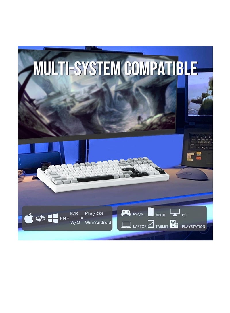 AULA F99 Wireless Mechanical Keyboard, Hot Swappable Gasket Custom Gaming Keyboard with Five-Layer Padding, Bluetooth/2.4GHz/USB-C, 8000mAh Battery (White Grey, Gray wood Switch V3 ) - Image 2