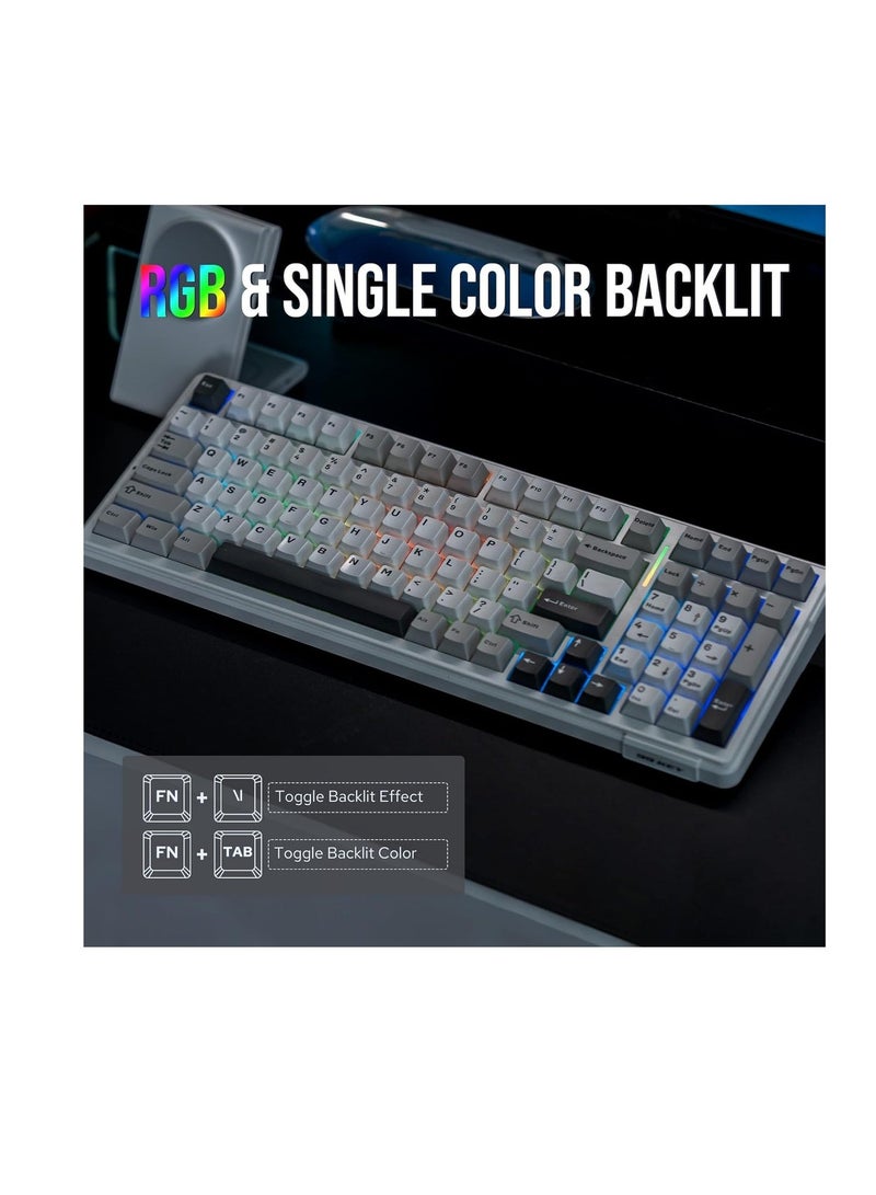 AULA F99 Wireless Mechanical Keyboard, Hot Swappable Gasket Custom Gaming Keyboard with Five-Layer Padding, Bluetooth/2.4GHz/USB-C, 8000mAh Battery (White Grey, Gray wood Switch V3 ) - Image 5