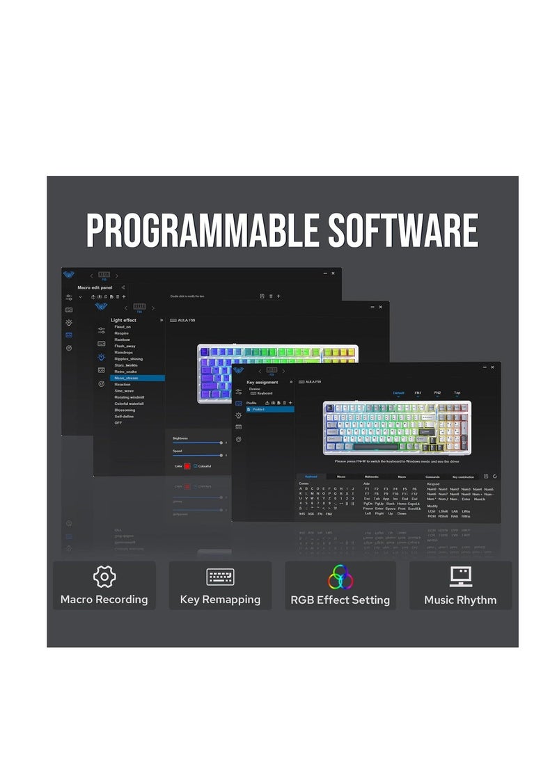 AULA F99 Wireless Mechanical Keyboard, Hot Swappable Gasket Custom Gaming Keyboard with Five-Layer Padding, Bluetooth/2.4GHz/USB-C, 8000mAh Battery (White Grey, Gray wood Switch V3 ) - Image 4