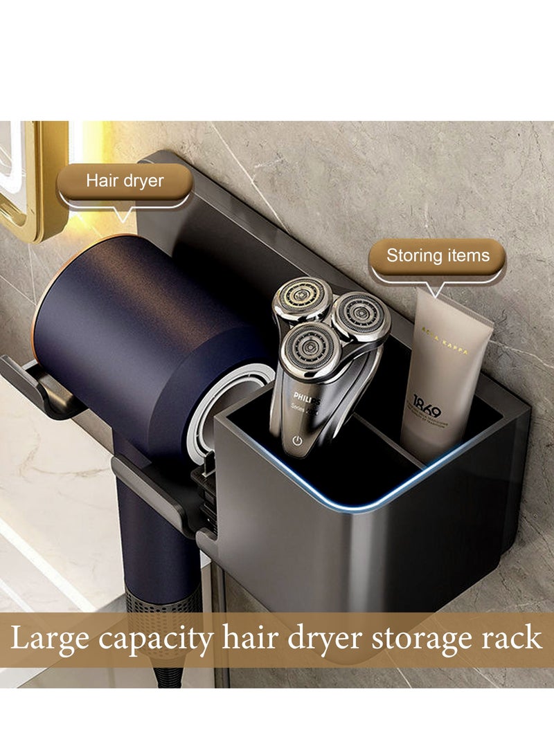 Hair Dryer Holder Wall Mounted Bathroom Hair Styling Care Tool Organizer with Storage and Cable Holder Multi-Functional Hair Dryer Storage Rack for Bathroom Bedroom Hair Salons - Image 4