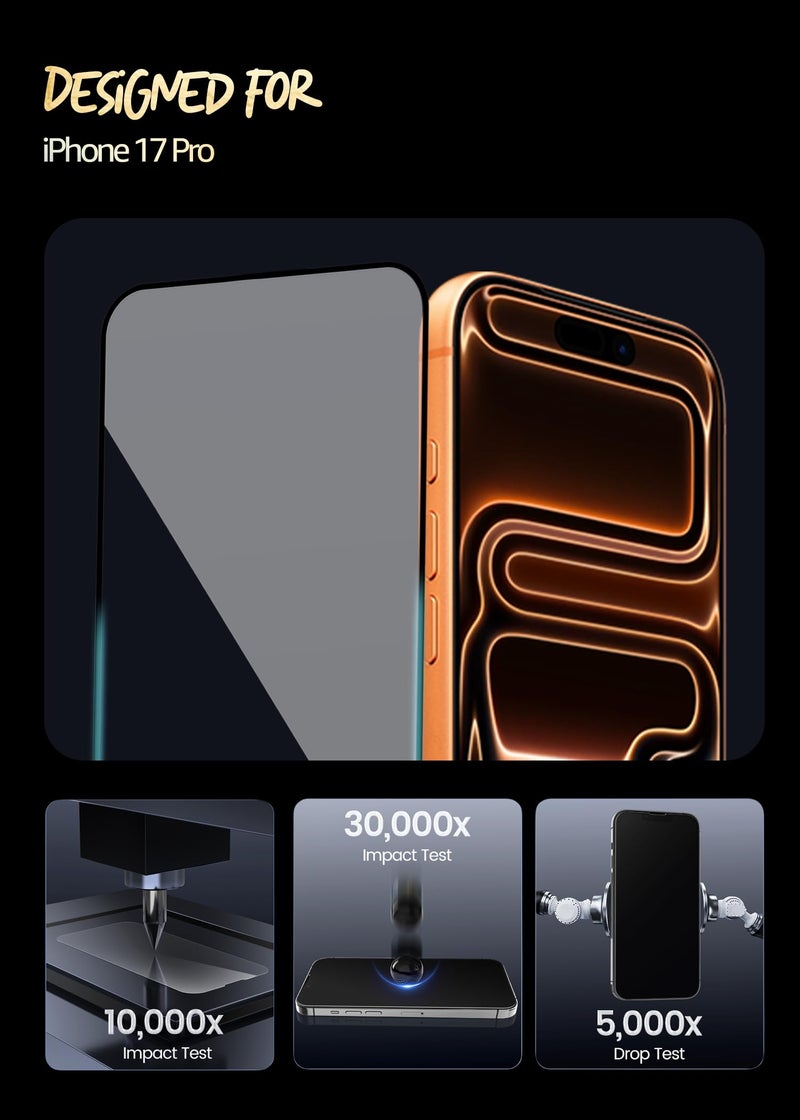 Lensarmor Military Grade 360 Degree Privacy Tempered Glass for iPhone 17 Pro (6.3") – Anti-Spy Screen Protector with Accessories Kit, 9H+ Shatterproof & Scratch Resistant Full Coverage Screen Guard - Image 5