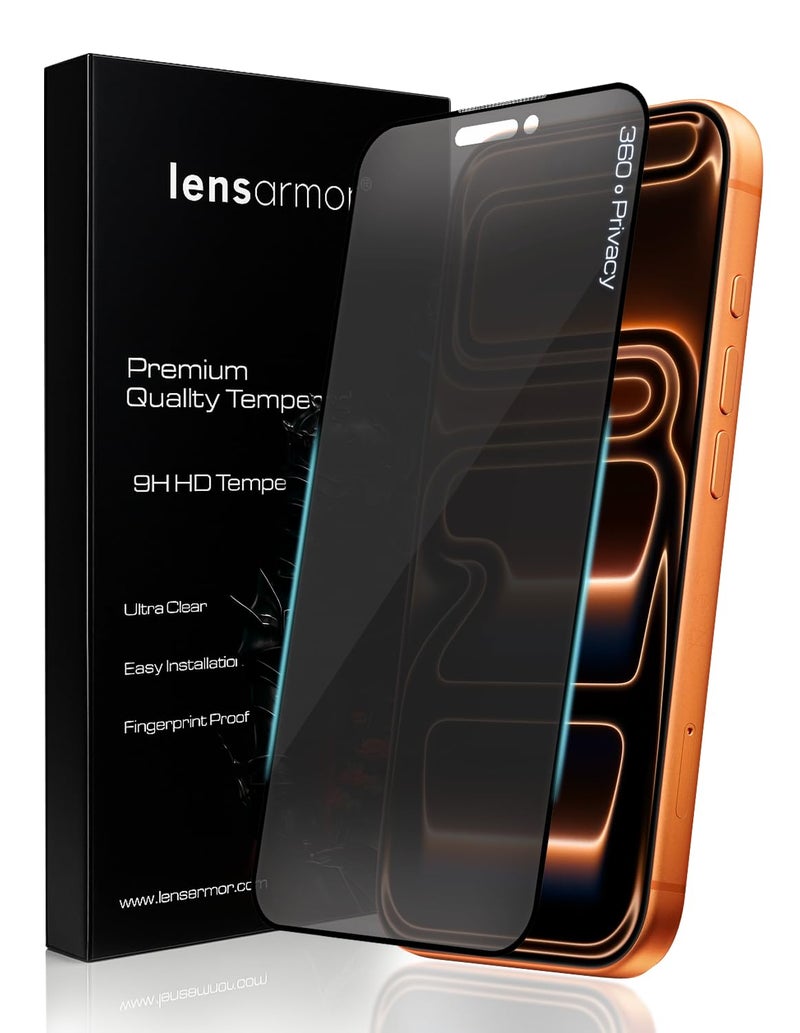 Lensarmor Military Grade 360 Degree Privacy Tempered Glass for iPhone 17 Pro (6.3") – Anti-Spy Screen Protector with Accessories Kit, 9H+ Shatterproof & Scratch Resistant Full Coverage Screen Guard - Image 1