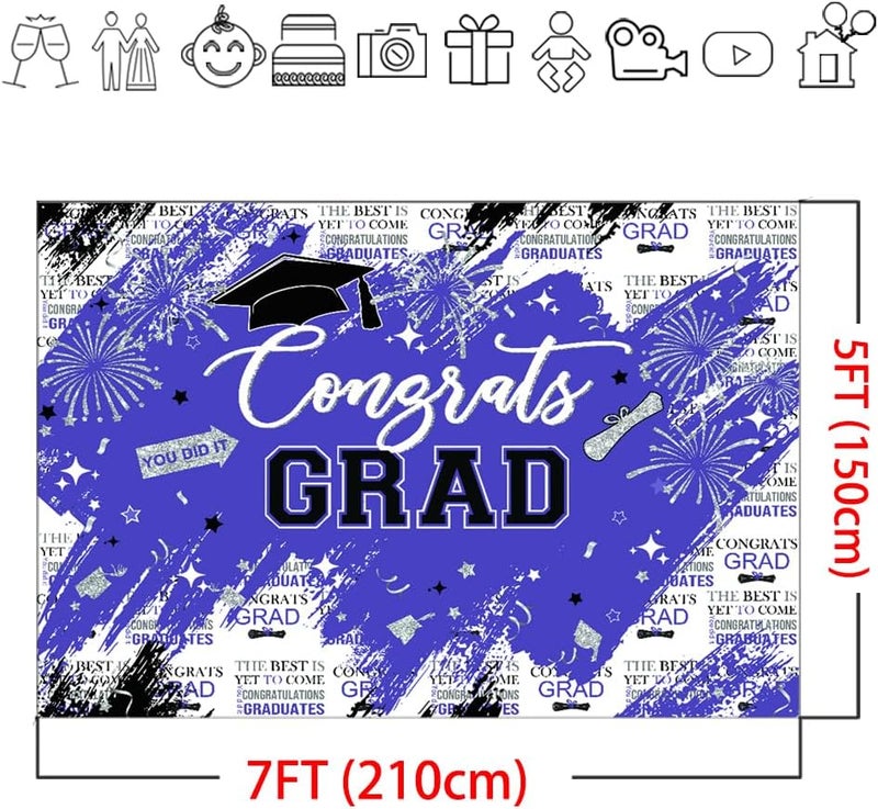 Mocsicka Graduation Backdrop Congrats Grad Purple Graduate Party Decorations Background Class of 2024 Photography Backdrops (Purple, 7x5ft) - Image 4