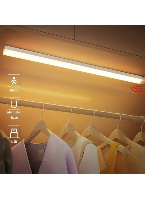 Wireless LED Motion Sensor Light Bar – USB Rechargeable, Magnetic Under Cabinet Lighting for Kitchen, Stairs, Hallway, and Wardrobe with Auto On/Off & Emergency Lighting, Portable, Touch-Controlled, Indoor Motion Sensor Light (10CM Size, Warm Light)