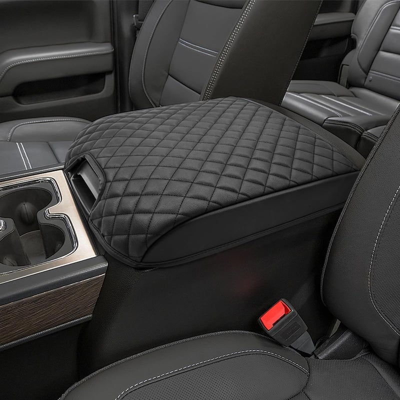KBH Center Console Armrest Cover for Chevy Silverado, GMC Sierra 1500 2500 3500 2014-2018 & Tahoe Yukon Suburban 2015-2020, Vinyl Leather Trim, Floor Console Bucket Seat, Black - Image 1