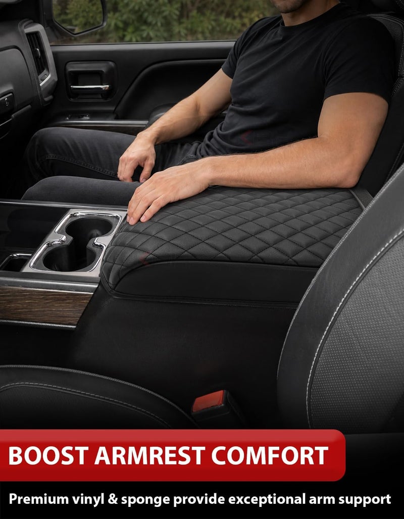 KBH Center Console Armrest Cover for Chevy Silverado, GMC Sierra 1500 2500 3500 2014-2018 & Tahoe Yukon Suburban 2015-2020, Vinyl Leather Trim, Floor Console Bucket Seat, Black - Image 3
