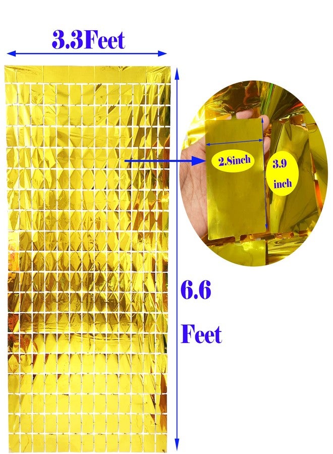 Prudance 2Pcs Gold Foil Fringe Square Curtain Party Decorations,Sequin Square Curtain Photo Backdrop Props Suitable for Birthday Party Bachelorette Engagement Christmas New Years Decor (3.3 x 6.6 Ft) - Image 2