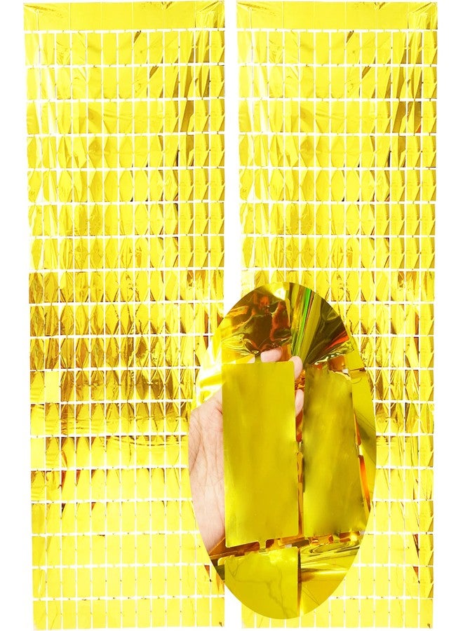 Prudance 2Pcs Gold Foil Fringe Square Curtain Party Decorations,Sequin Square Curtain Photo Backdrop Props Suitable for Birthday Party Bachelorette Engagement Christmas New Years Decor (3.3 x 6.6 Ft) - Image 1