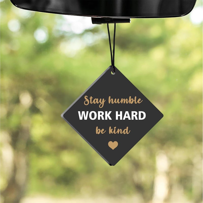 DECOCRU Inspirational Car Hanging | Stay Humble, Work Hard, Be Kind | Positive Quotes | Acrylic Car Ornaments | Front Mirror Car Gift Decor (2.5 x 2.5 Inch) - Image 1