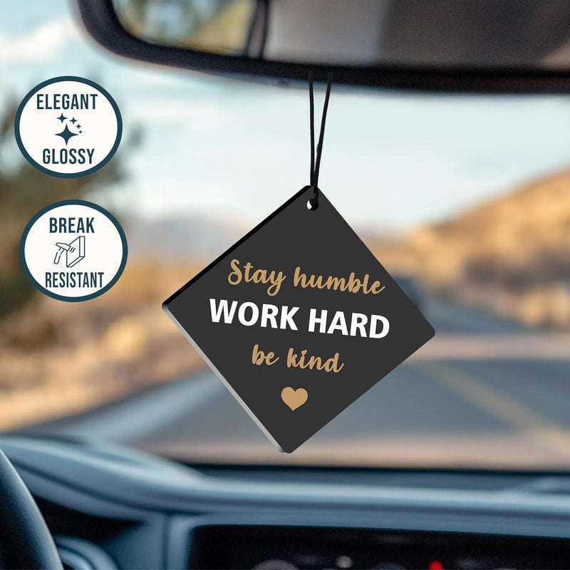 DECOCRU Inspirational Car Hanging | Stay Humble, Work Hard, Be Kind | Positive Quotes | Acrylic Car Ornaments | Front Mirror Car Gift Decor (2.5 x 2.5 Inch) - Image 2