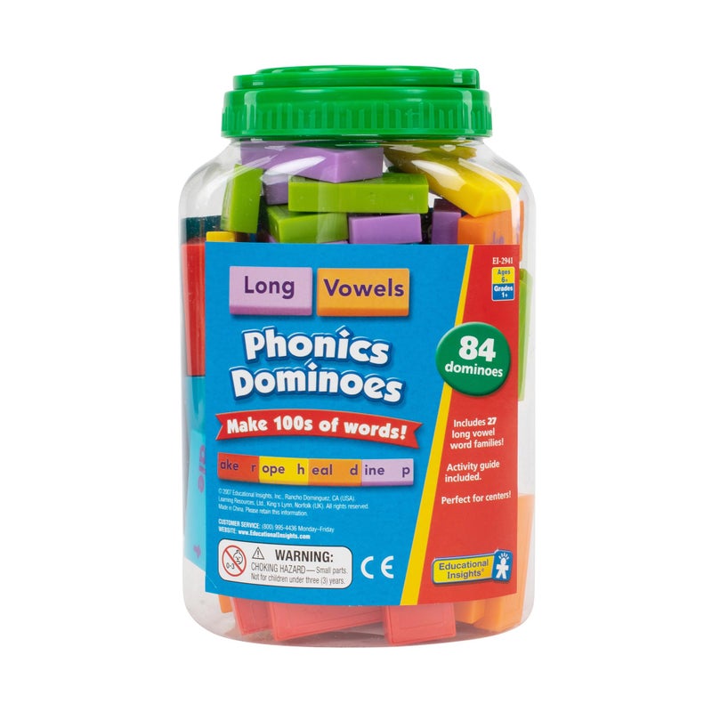 Educational Insights Phonics Dominoes â€“ Long Vowels - Manipulative for Classroom & Home, Set of 84 Dominoes in 6 Colors, Ages 6+ - Image 1
