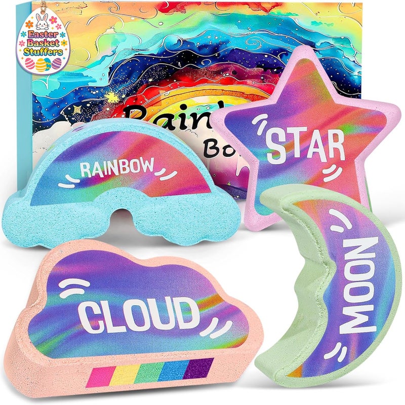 AWKUWA Rainbow Bath Bombs for Kids - 4 Pcs Handmade Natural Kid Bath Bombs, Easter Gifts for Kids, Girls Easter Basket Stuffers, Organic Bubble Bath - Image 1