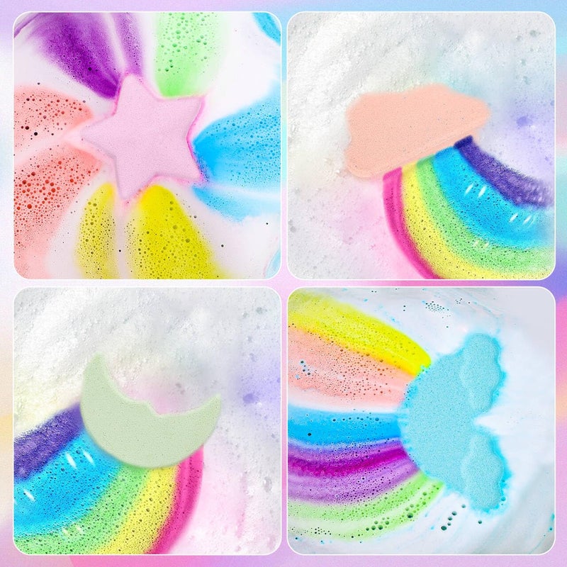 AWKUWA Rainbow Bath Bombs for Kids - 4 Pcs Handmade Natural Kid Bath Bombs, Easter Gifts for Kids, Girls Easter Basket Stuffers, Organic Bubble Bath - Image 4