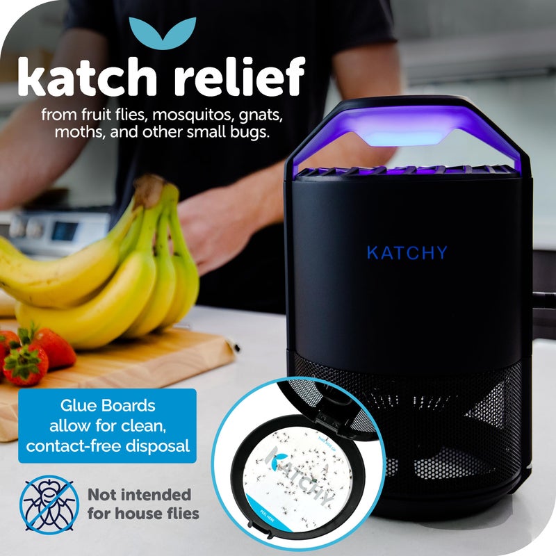 Katchy Flying Insect Trap Indoor â€“ Catcher & Killer for Mosquito, Fruit Fly, Gnat & Small Moth â€“ Non-Zapper with Suction & Blue Light â€“ Ideal for Indoor Spaces, Kitchen & Plants (Original, Black) - Image 2